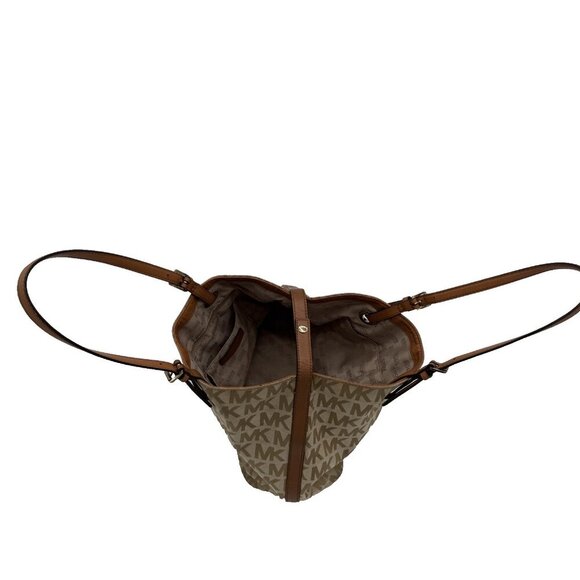 MICHAEL KORS JET SET hand bag Purse MK signature Jacquard cream gold - Picture 9 of 16